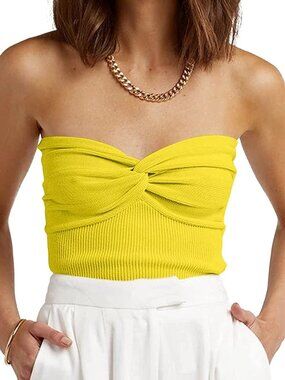 👑 Women's Yellow Strapless Sleeveless Summer Y2K Beach Cute Cropped Tube Top